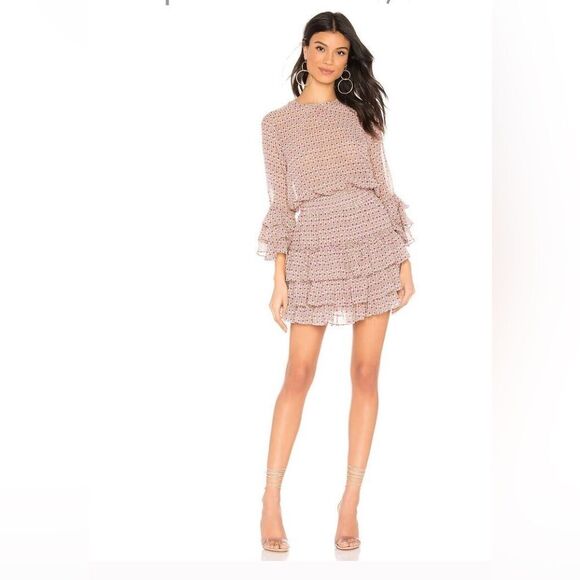 MISA Los Angeles Floral Mini Dress Ruffle Tiered Smocked Waist Size M - Picture 2 of 12